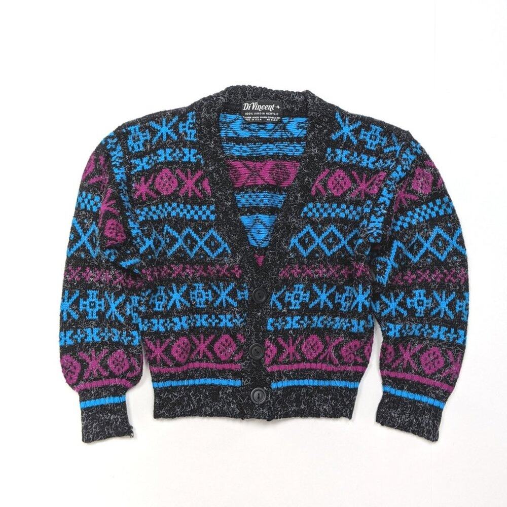 Vintage DiVincent Cardigan Boys Size 2T Retro 80s Knit V-neck Sweater